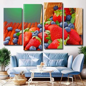 Strawberries And Blueberries 4 Panels Paint By Numbers