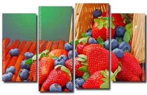 Strawberries And Blueberries 4 Panels Paint By Numbers