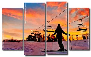 Sunset Skiing 4 Panels Paint By Numbers