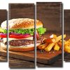 Tasty Burger And French Fries 4 Panels Paint By Numbers