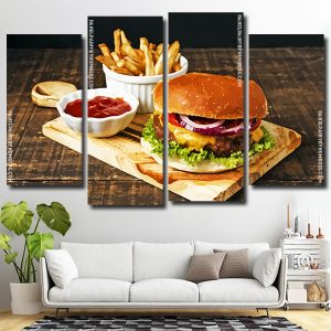 Tasty Burger Art 4 Panels Paint By Numbers