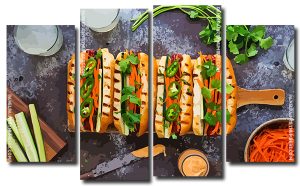 Tasty Hot Dog 4 Panels Paint By Numbers