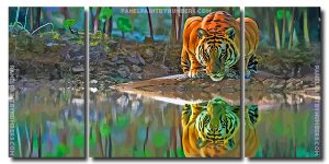 Tiger Reflection 3 Panels Paint By Numbers