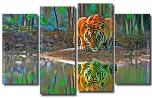 Tiger Reflection 4 Panels Paint By Numbers