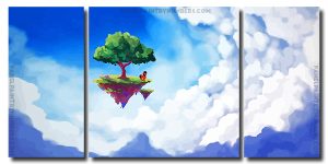 Tree Floating Between Clouds 3 Panels Paint By Numbers