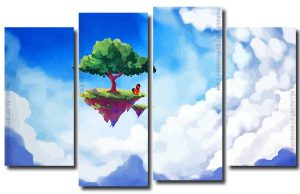 Tree Floating Between Clouds 4 Panels Paint By Numbers