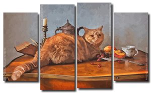 Vintage Fat Cat 4 Panels Paint By Numbers