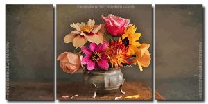 Vintage Flowers Art 3 Panels Paint By Numbers