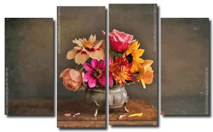 Vintage Flowers Art 4 Panels Paint By Numbers