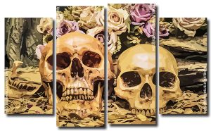 Vintage Skulls 4 Panels Paint By Numbers