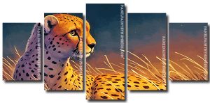 Wild Cheetah 5 Panels Paint By Numbers