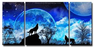 Wolves Howling 3 Panels Paint By Numbers