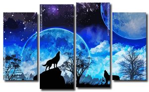 Wolves Howling 4 Panels Paint By Numbers