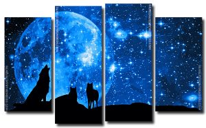 Wolves Silhouette 4 Panels Paint By Numbers