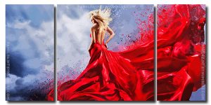 Woman In Red Dress 3 Panels Paint By Numbers