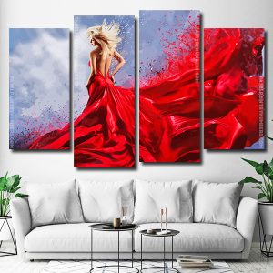 Woman In Red Dress 4 Panels Paint By Numbers