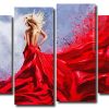 Woman In Red Dress 4 Panels Paint By Numbers