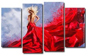 Woman In Red Dress 4 Panels Paint By Numbers