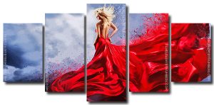 Woman In Red Dress 5 Panels Paint By Numbers