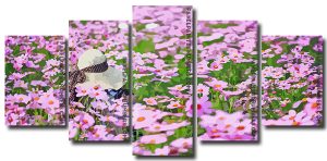 Woman In A Field Of Pink Flowers 5 Panels Paint By Numbers