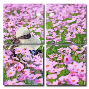 Woman In A Field Of Pink Flowers Square Panels Paint By Numbers