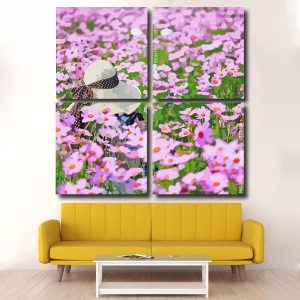 Woman In A Field Of Pink Flowers Square Panels Paint By Numbers