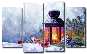 Winter Christmas Snow Lantern 4 Panels Paint By Numbers