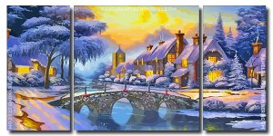 Winter Landscape House 3 Panels Paint By Numbers