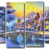 Winter Landscape House 4 Panels Paint By Numbers