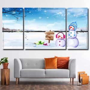 Winter Snowman 3 Panels Paint By Numbers