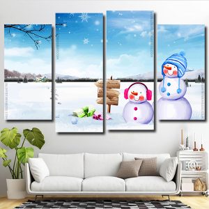 Winter Snowman 4 Panels Paint By Numbers