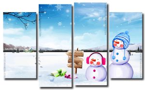 Winter Snowman 4 Panels Paint By Numbers