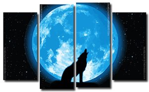 Wolf Howling 4 Panels Paint By Numbers