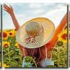 Woman Enjoying Sunflowers 3 Panels Paint By Numbers