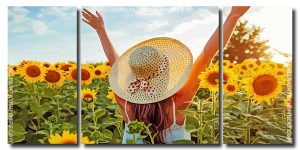 Woman Enjoying Sunflowers 3 Panels Paint By Numbers