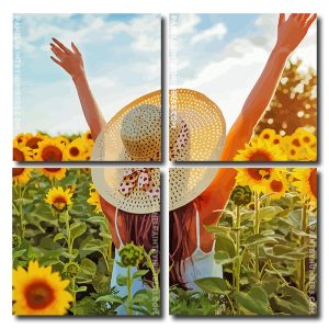 Woman Enjoying Sunflowers Square Panels Paint By Numbers