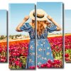 Woman In A Field Of Flowers 4 Panels Paint By Numbers