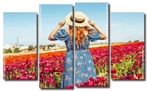 Woman In A Field Of Flowers 4 Panels Paint By Numbers