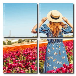 Woman In A Field Of Flowers Square Panels Paint By Numbers