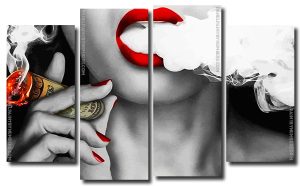 Woman Smoking Cigar 4 Panels Paint By Numbers